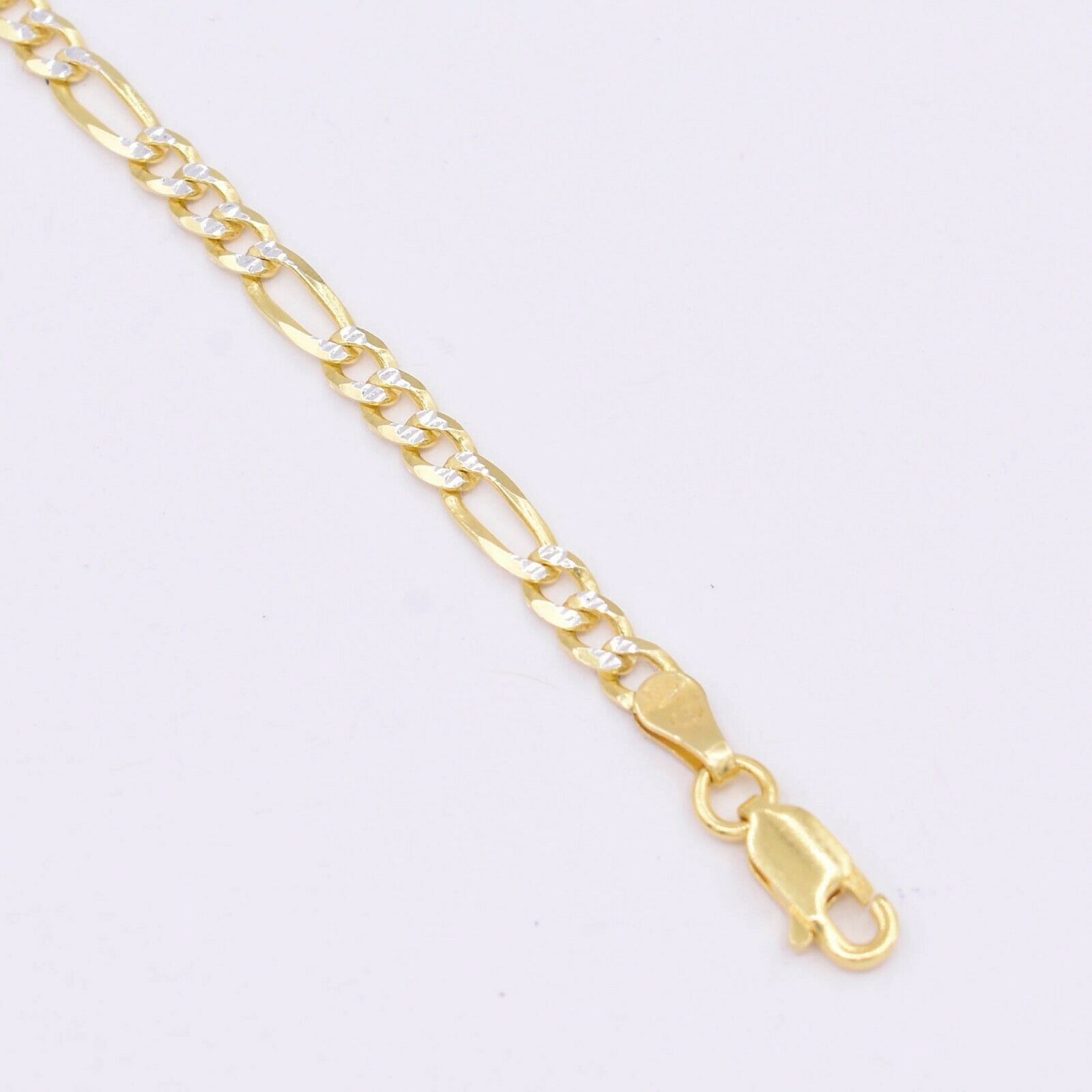 3.5mm Two-Tone Figaro Pave Link Chain Anklet 14K Yellow Gold-Plated Silver 925