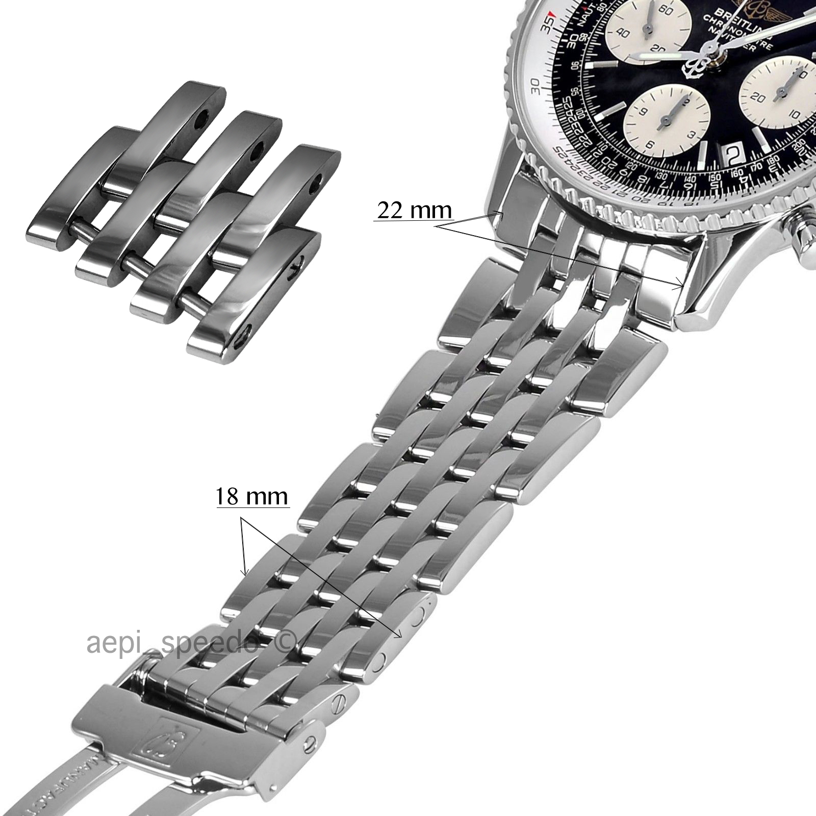 100% AUTHENTIC ORIGINAL BREITLING NAVITIMER 18mm Stainless Steel Polished LINK