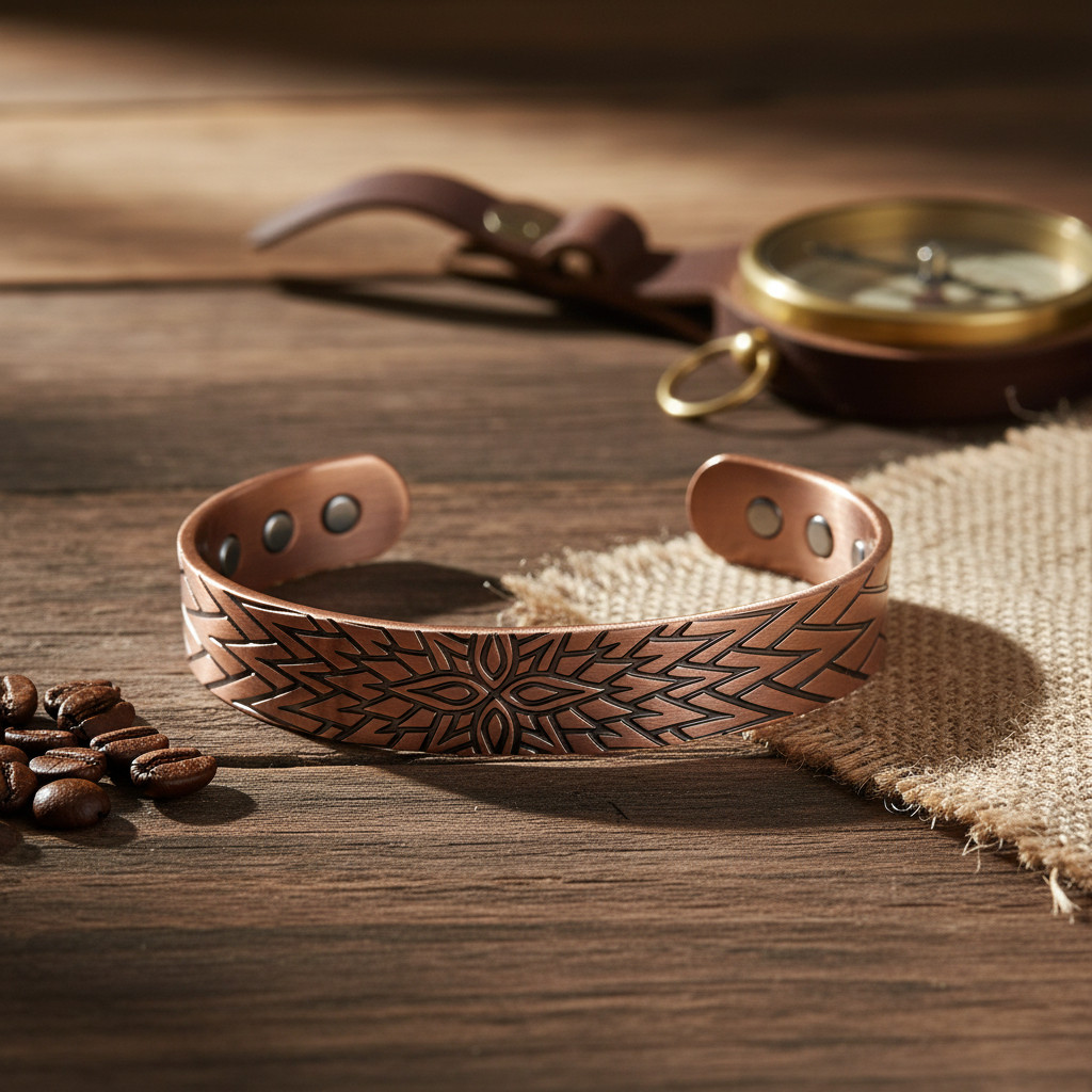 Artisan Pure Solid Copper Magnetic Bracelet Arthritis Therapy Cuff Flower