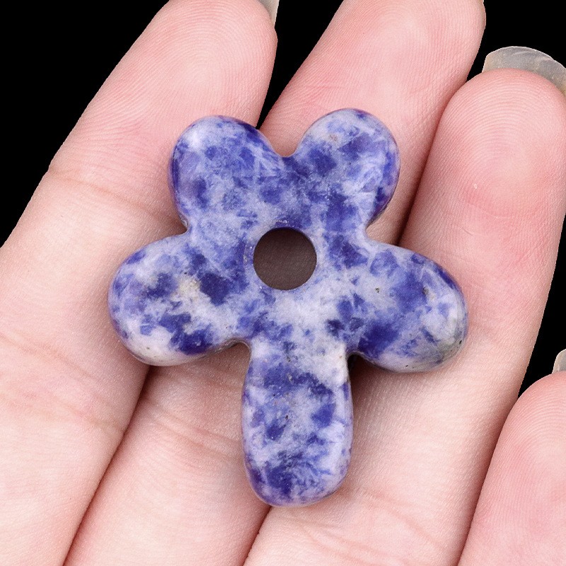10pcs Mixed Natural Stone Hollow Flower Pendant DIY Jewelry Making 31x35mm
