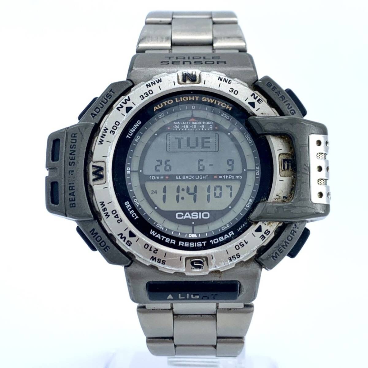 CASIO PRO TREK PRT 411 Quartz Digital Triple Sensor Backlight Titanium Men’s Wat
