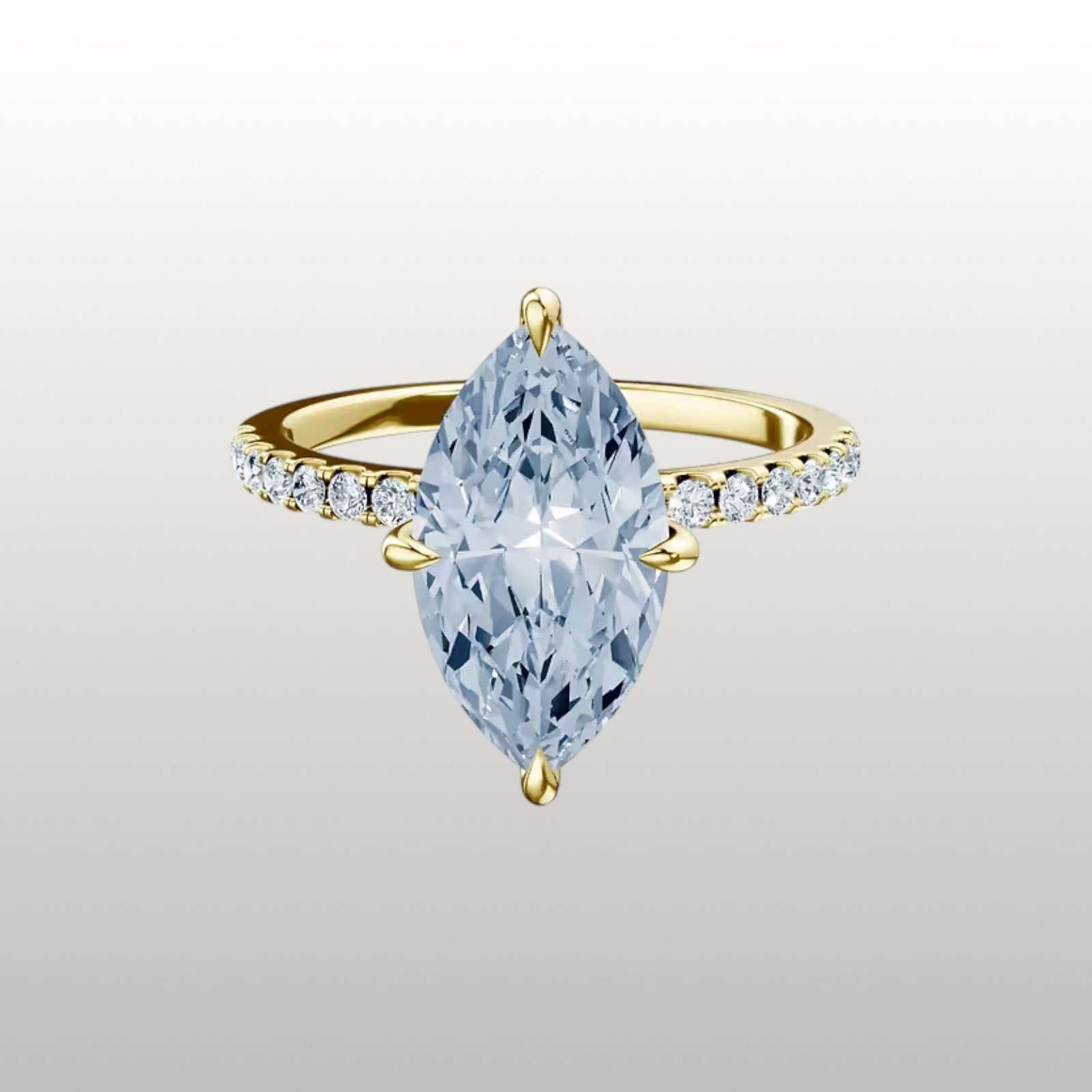 IGI Lab Grown Fancy Vivid Blue Diamond Ring 3.25 Ct Marquise Cut 14k Yellow Gold