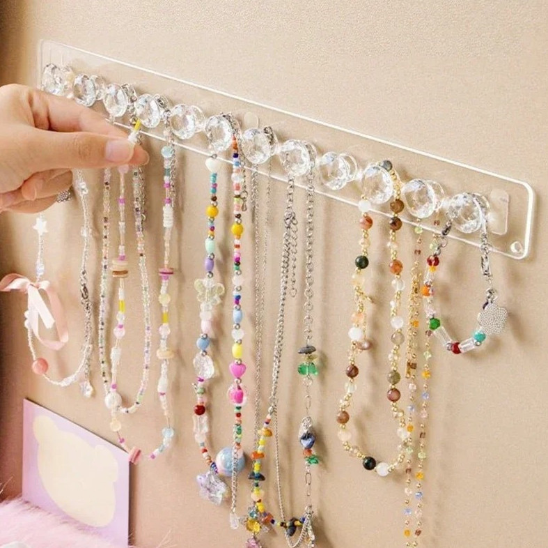 1pc Acrylic Necklace Hanger Wall Mounted Jewelry Organizer Bracelet Holder – NEW