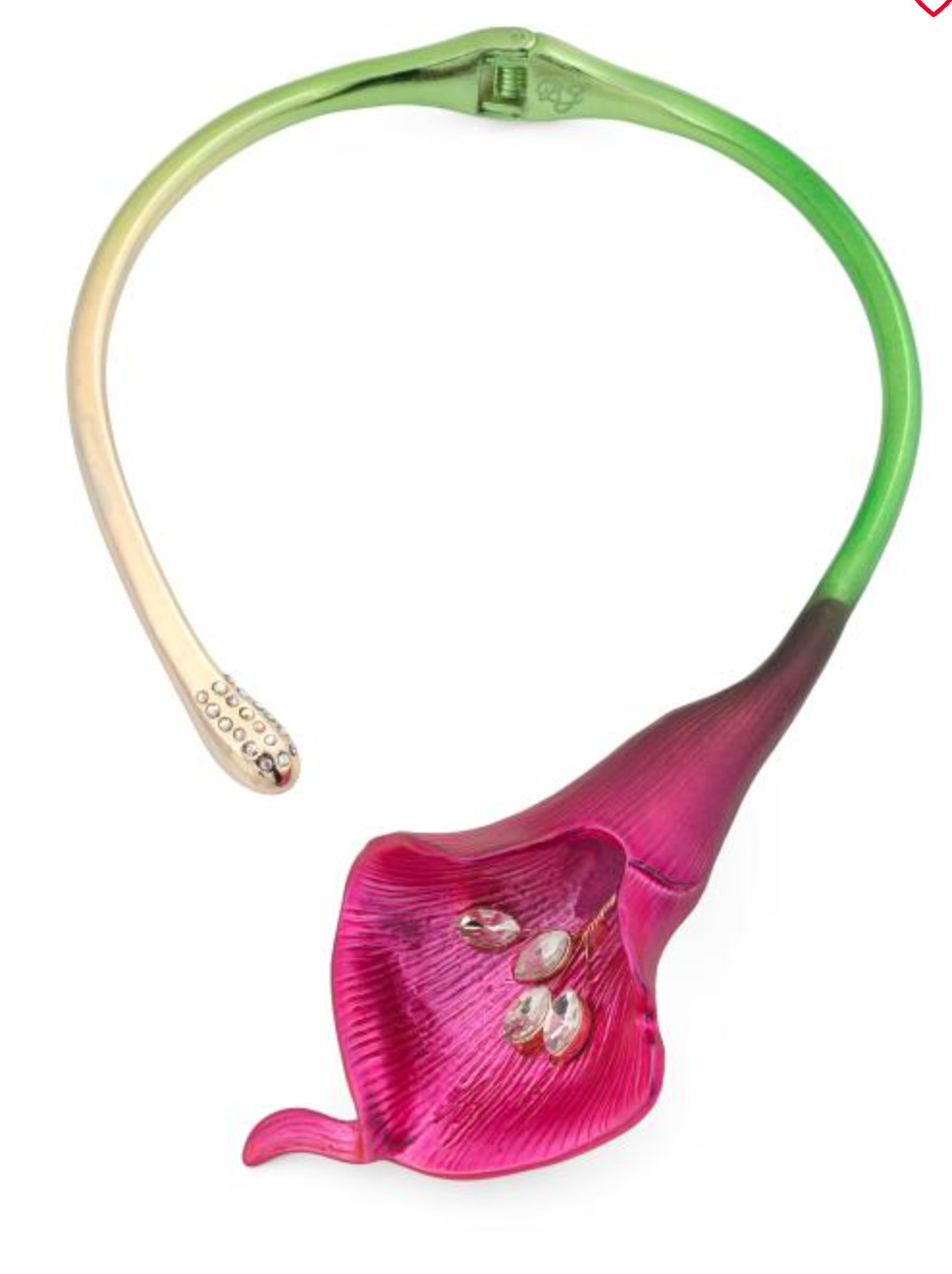 NWT BETSEY JOHNSON Calla Lily Collar Necklace Floral Design $128 purple pink