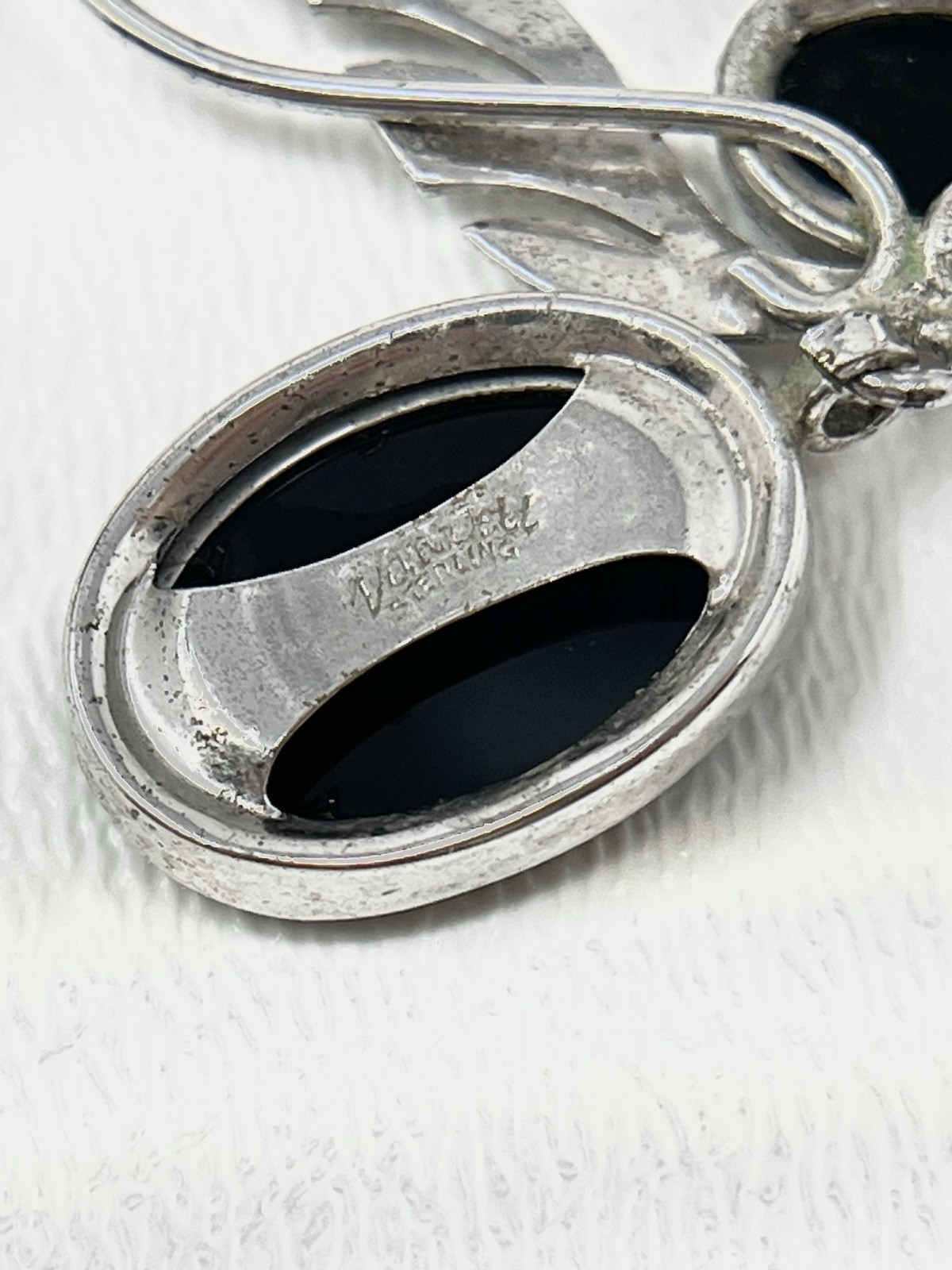 Vintage Van Dell Sterling & Black Stone Choker Necklace & Matching Earrings Read