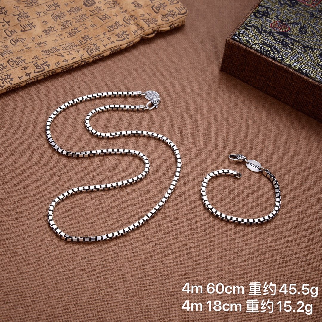 Real 925 Sterling Silver Chain For Women Men 4mm Box Link Necklace Bracelet