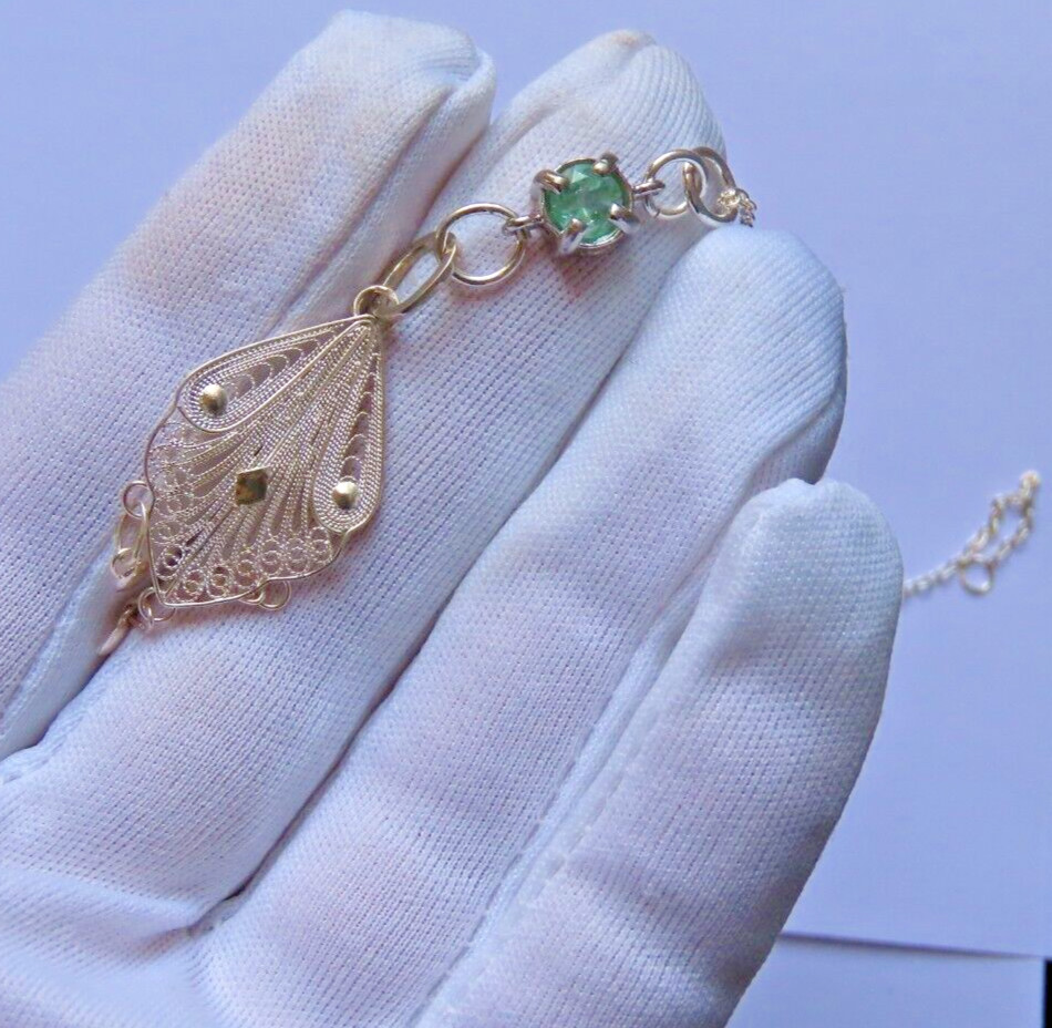 Colombian Emerald Pendant in 925 Silver Filigree