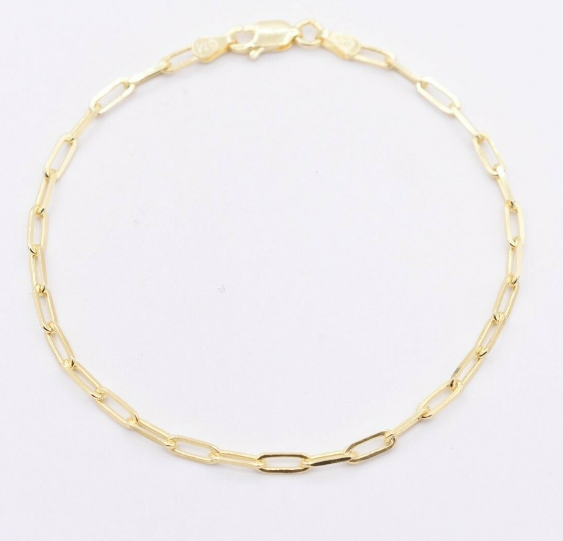 2.5mm Paperclip Link Chain Bracelet 14K Yellow Gold Plated Silver 925 Italy 7″
