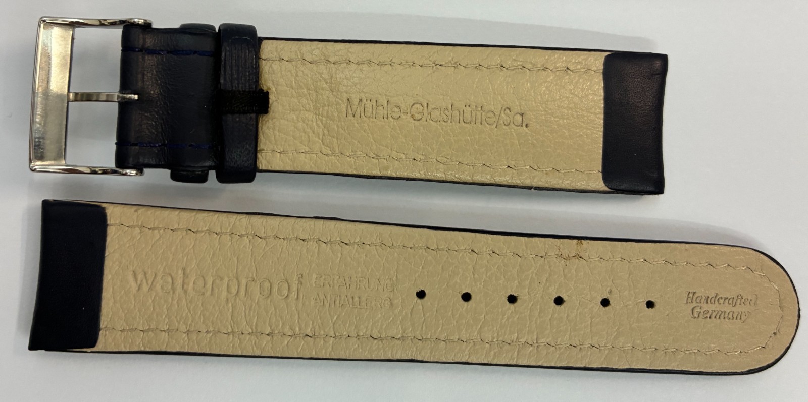 22 Mm Mühle Glashütte Genuine Leather Watch Band Dark Blue Buckle Without Logo