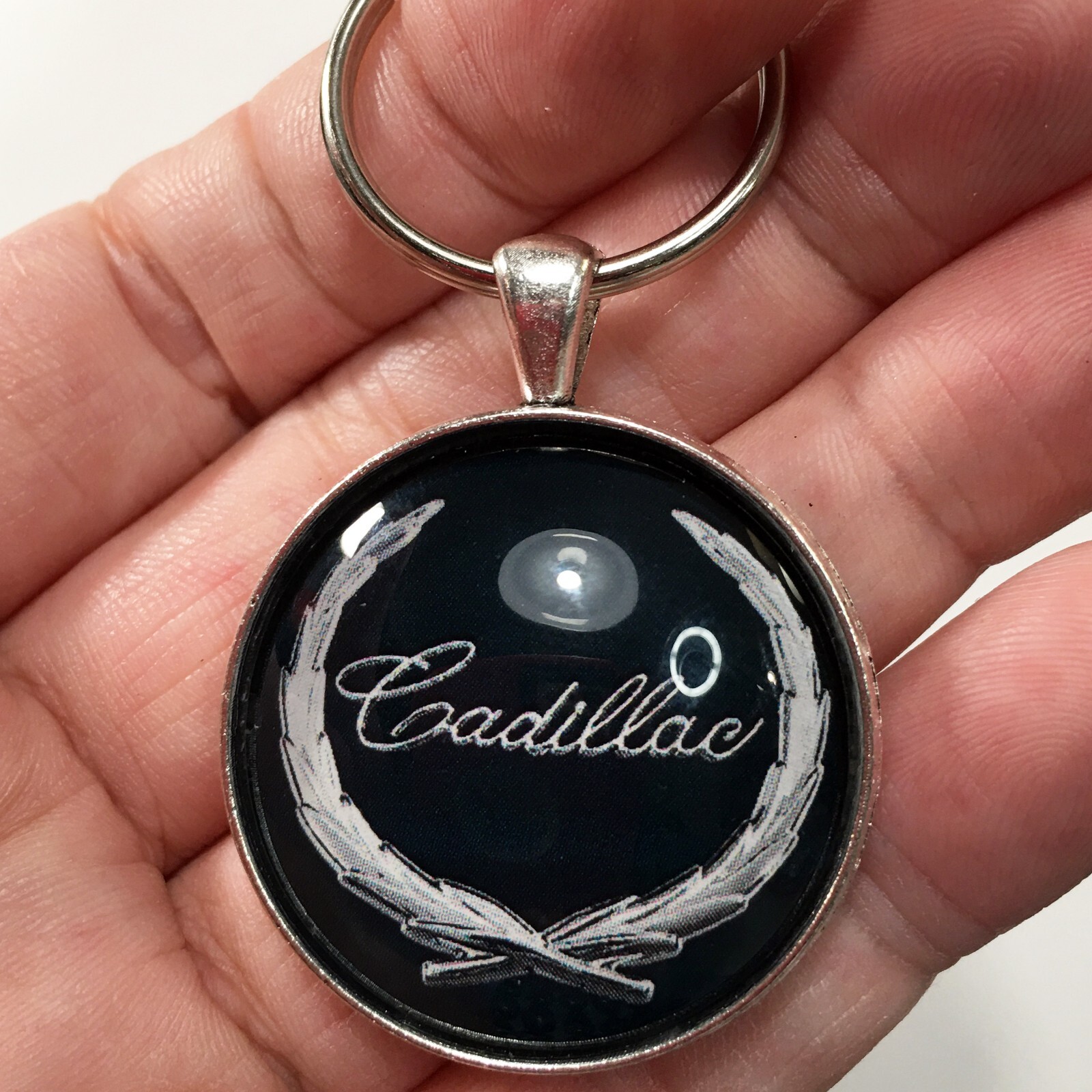 Vintage Cadillac Wreath Crest Chrome Badge Emblem Logo Reproduction Keychain