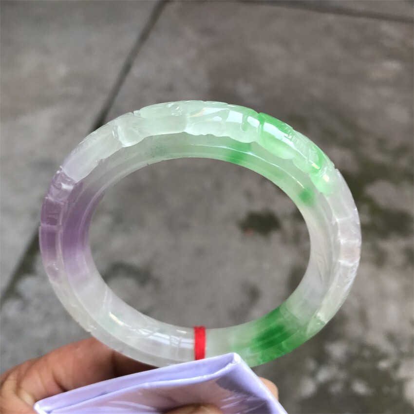 61mm Burma Natural Green Lavender Jadeite Jade Bracelet Emerald Jade Bracelet