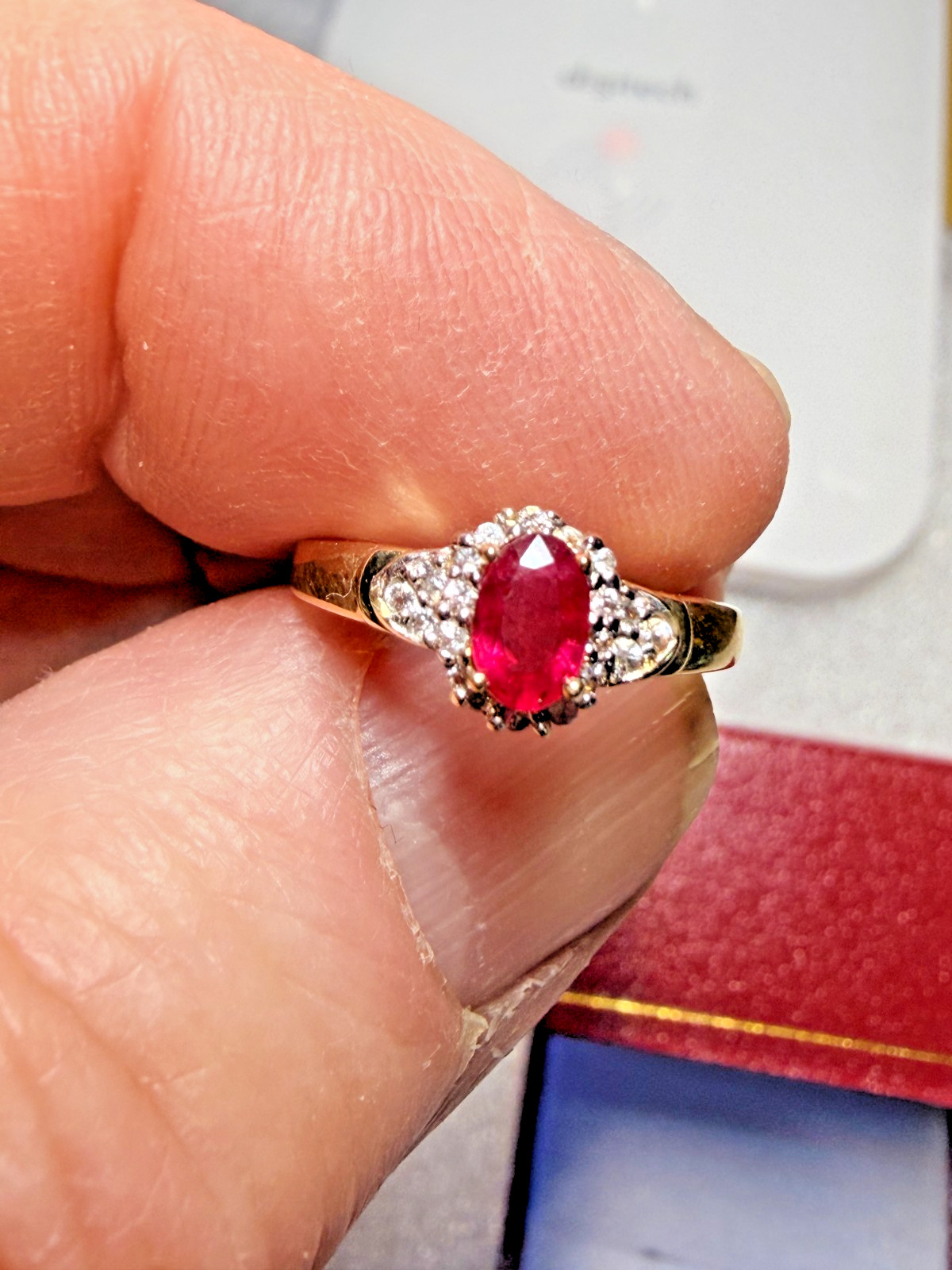 Stunning 9ct Yellow Gold & Ruby Ring – CZ’s – English – London