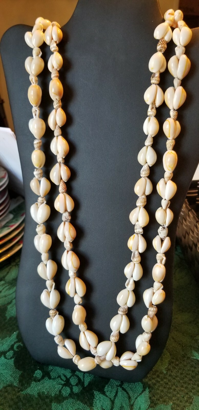 SHELL NECKLACES , TWO , 34 Inches long , 3/4 & 1/2 Inch diameter