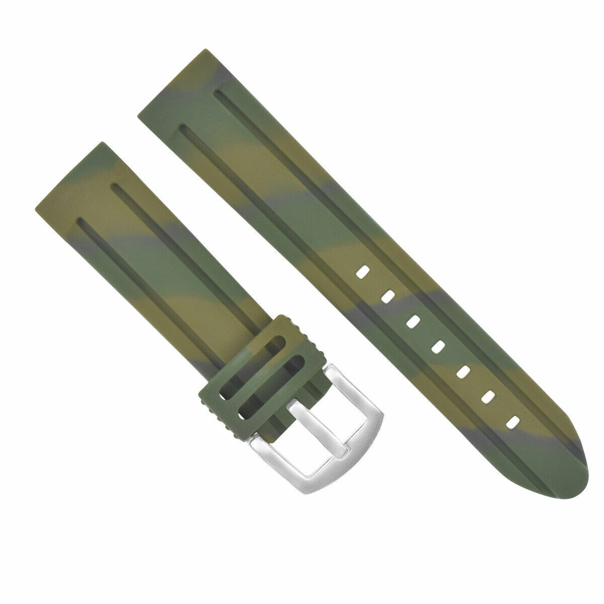 24mm Military Green Silicone Replacement Watch Strap For Anonimo Silver Buckle