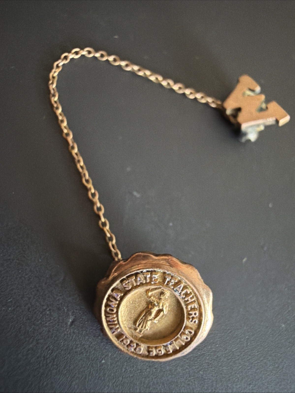Antique Vintage Winona State Teachers College Minnesota 1929 10K Gold Pin Chain