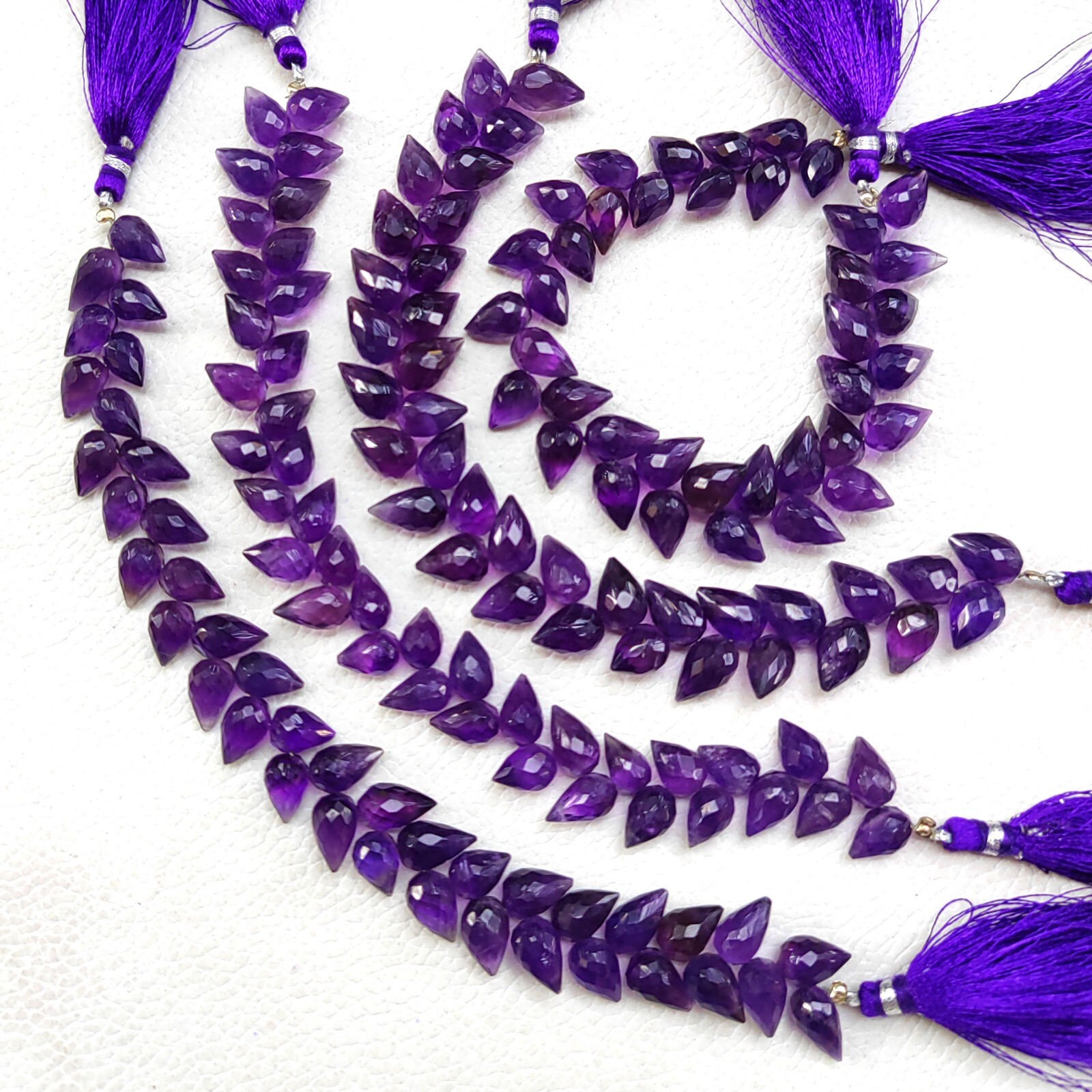 Natural Amethyst Gemstone 9×6 to 10x7mm Faceted Flower Bud Shape Beads 7″ Strand