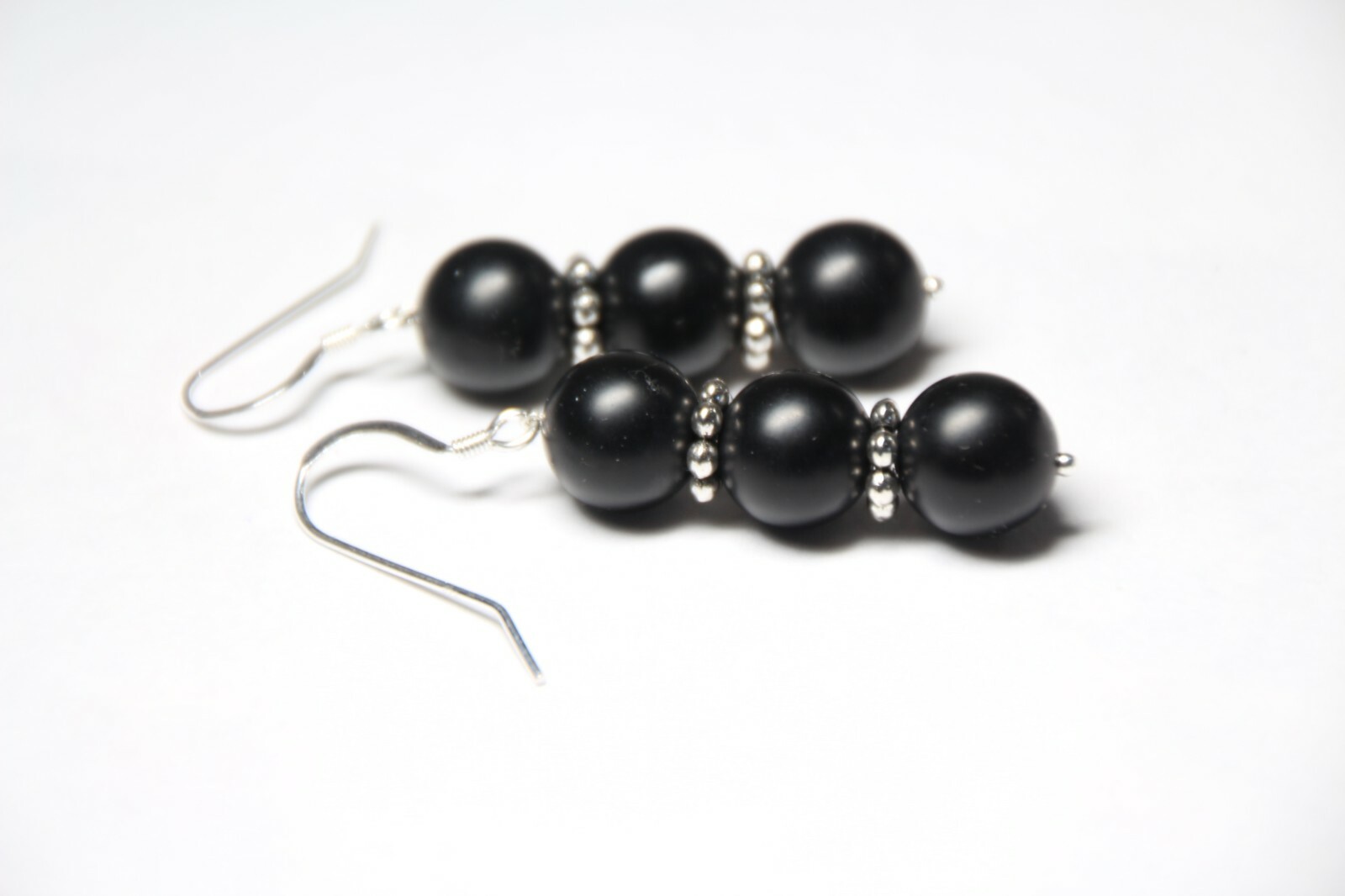 Graphite Earrings Black 10mm Ball Natural Gemstone 925 Sterling Silver 2″