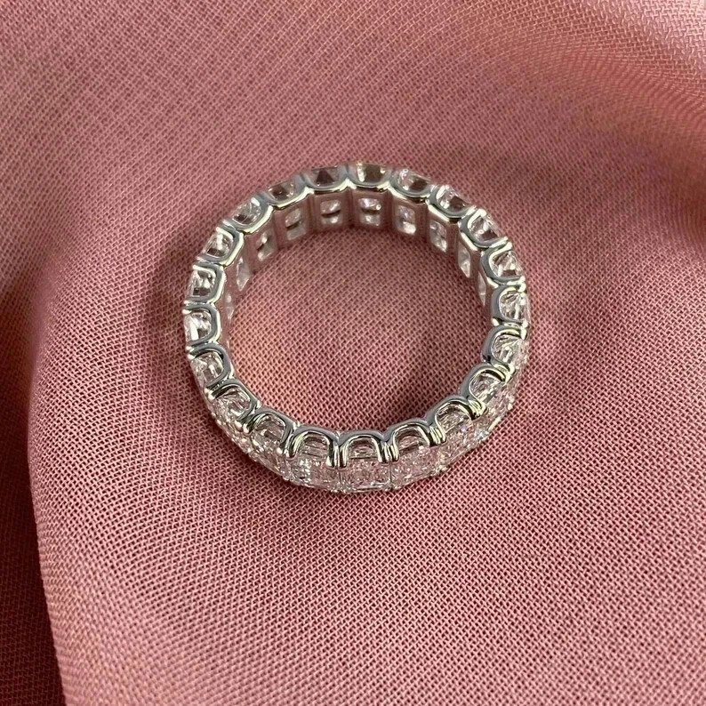 4.60 Ct Emerald Cut Eternity Natural Diamond Wedding Band 950 Platinum Size 6 7