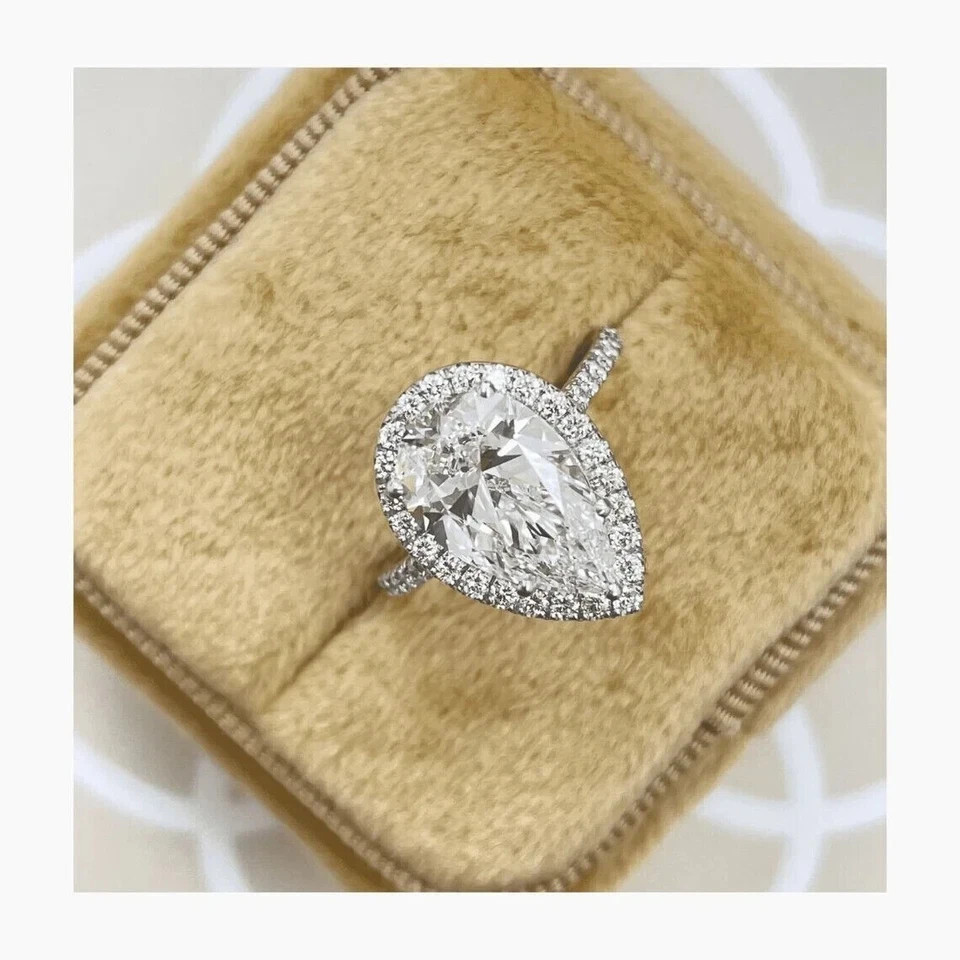 3.20 Ct Pear Cut White Moissanite Bridle Engagement Ring 925 Sterling Silver