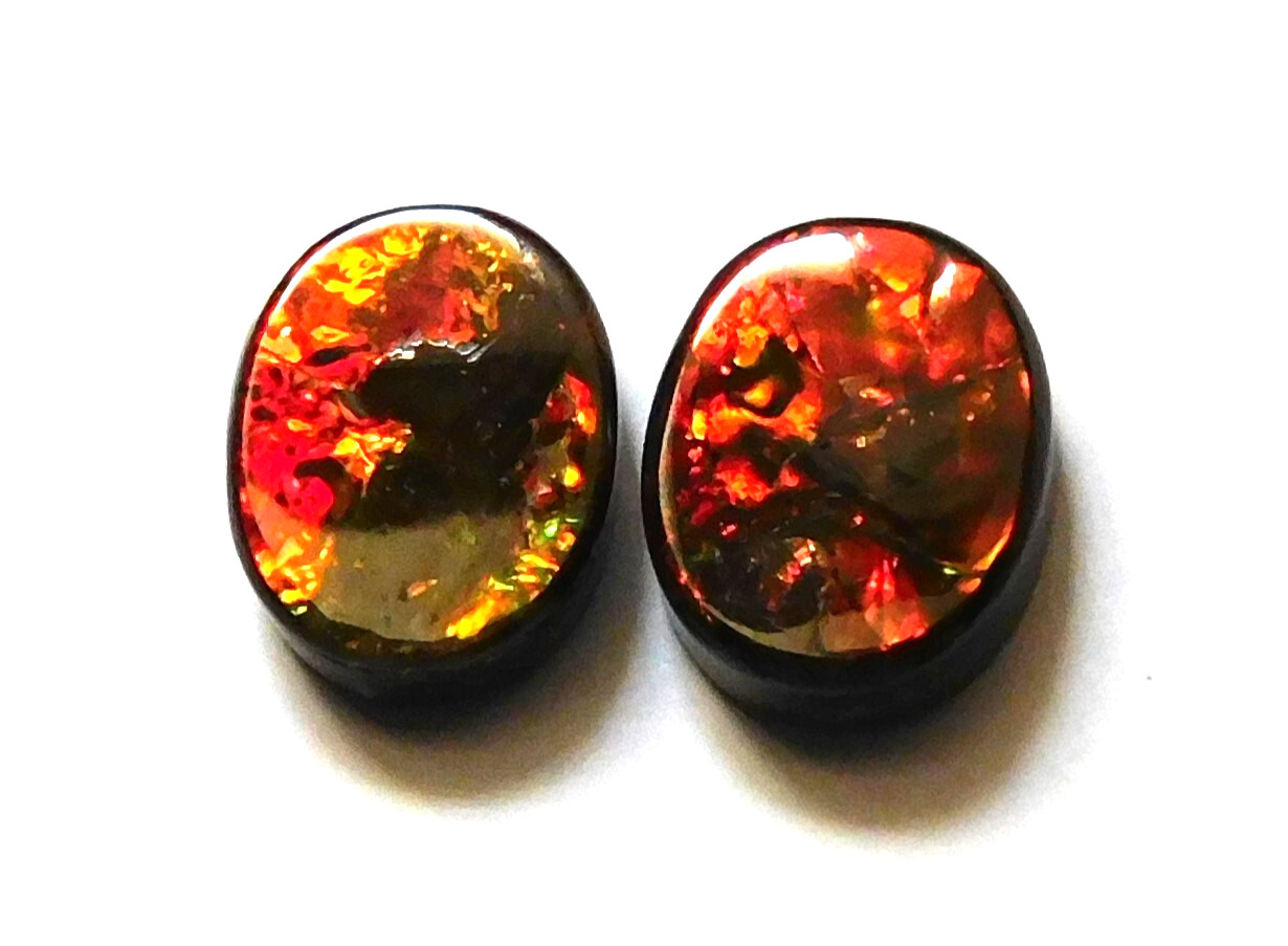 6.90 Cts Natural Ammolite (11mmx8.6mm each) Loose Cabochon Match Pair JL45