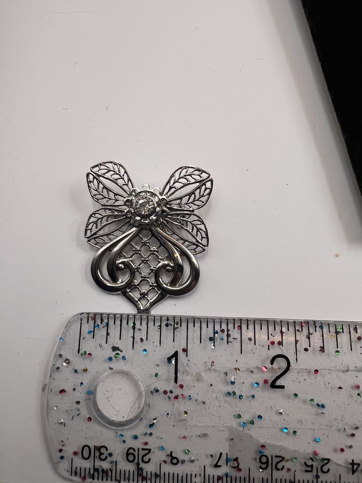 Vintage Angel Pin Brooch Jewelry Clear Rhinestone Silver Tone Signed “jane”