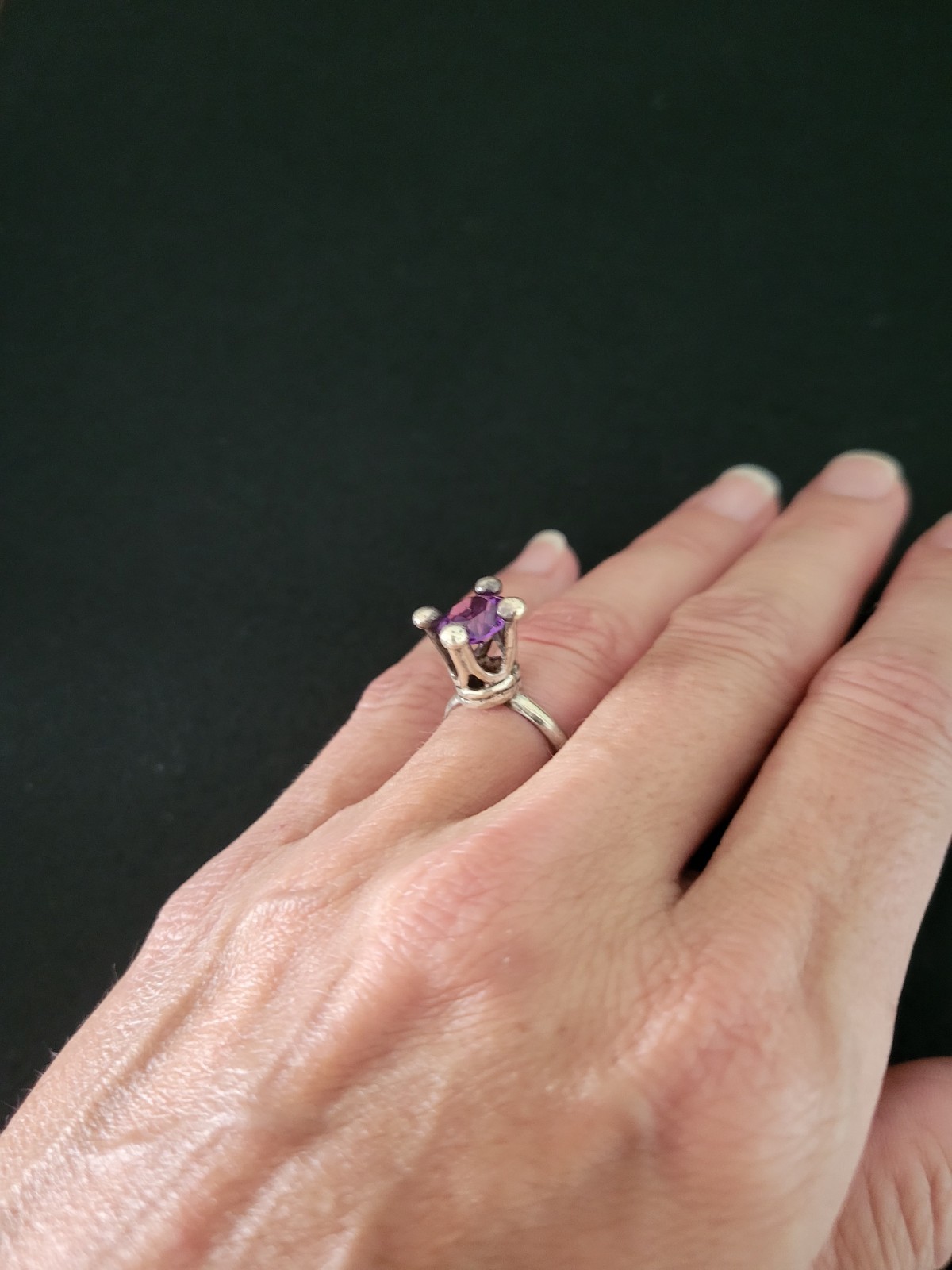 Vintage Eagle 3 Mexican Mexico Purple Amethyst Sterling Silver Crown Ring