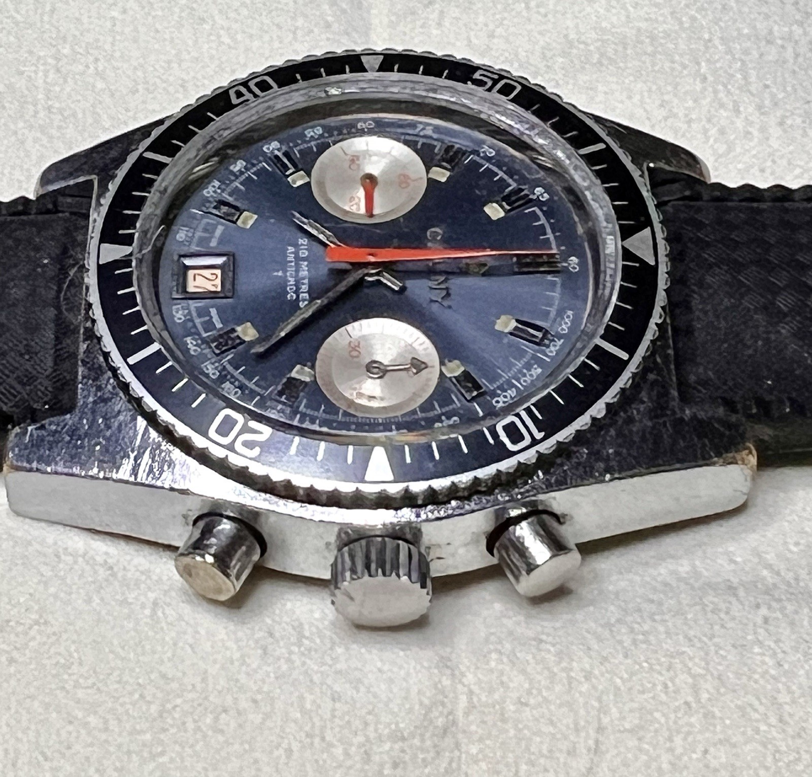 Vintage Swiss Jumbo Cauny Prima Chronograph Diver – Valjoux 7734 – Rare Model