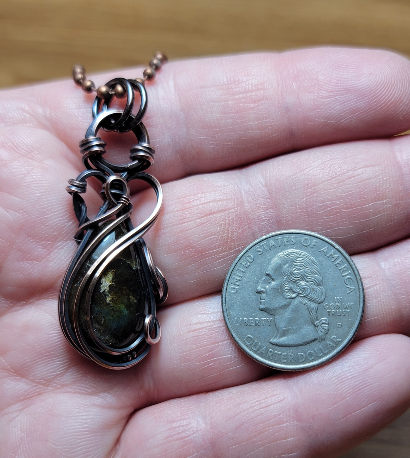 Worn Wizard Labradorite Copper Wire Wrapped Tyet Necklace Pendant Jewelry