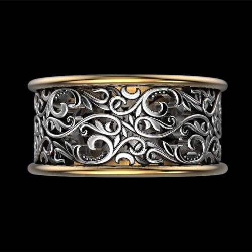 Carved Dainty Wide Antique Vintage Ring Silver plated Old Edwardian Wedding Band