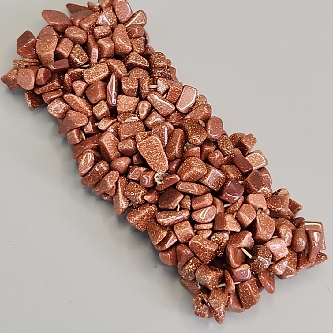 Vintage Goldstone Bracelet Chip Beaded Stretch 3cm Wide
