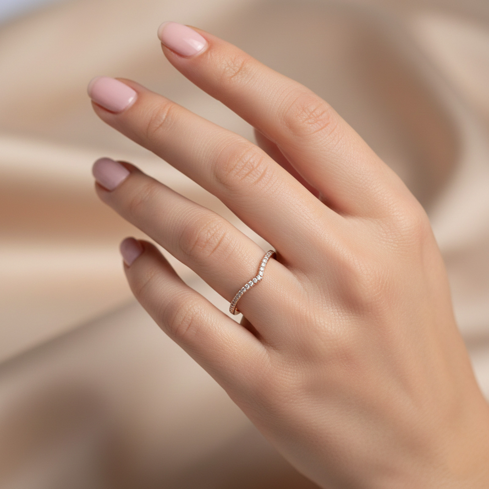 0.57 Round Cut Moissanite Stone chevron Band Stackable Wedding Bridal Band