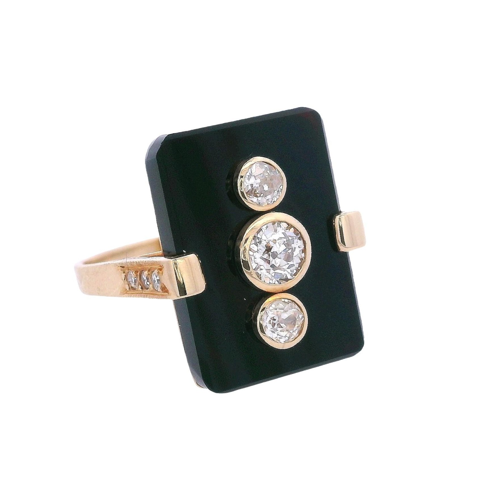 Art Deco 18kt yellow Gold Ring with Onyx & Diamonds