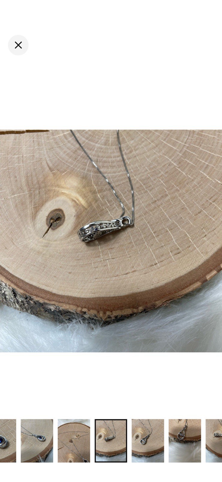Silver Tone Teardrop Filigree Pendant Necklace Blue Round Stone Box Chain