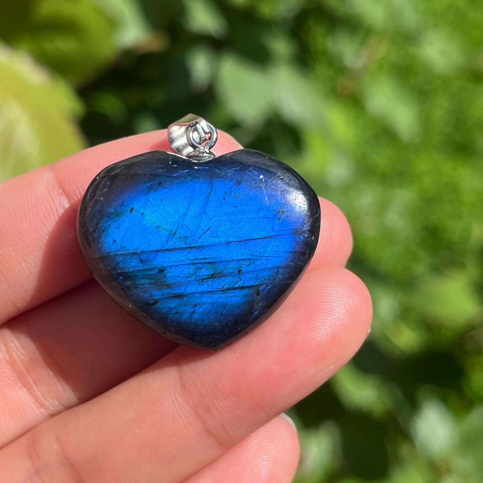 Stainless‎ steel double color flashy labradorite heart