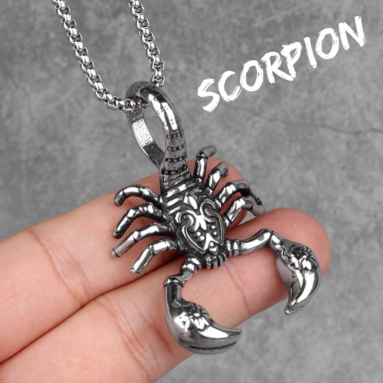 Scorpion Animal Men’s Long Necklace Stainless Silver Pendant Chain Punk Hip Hop