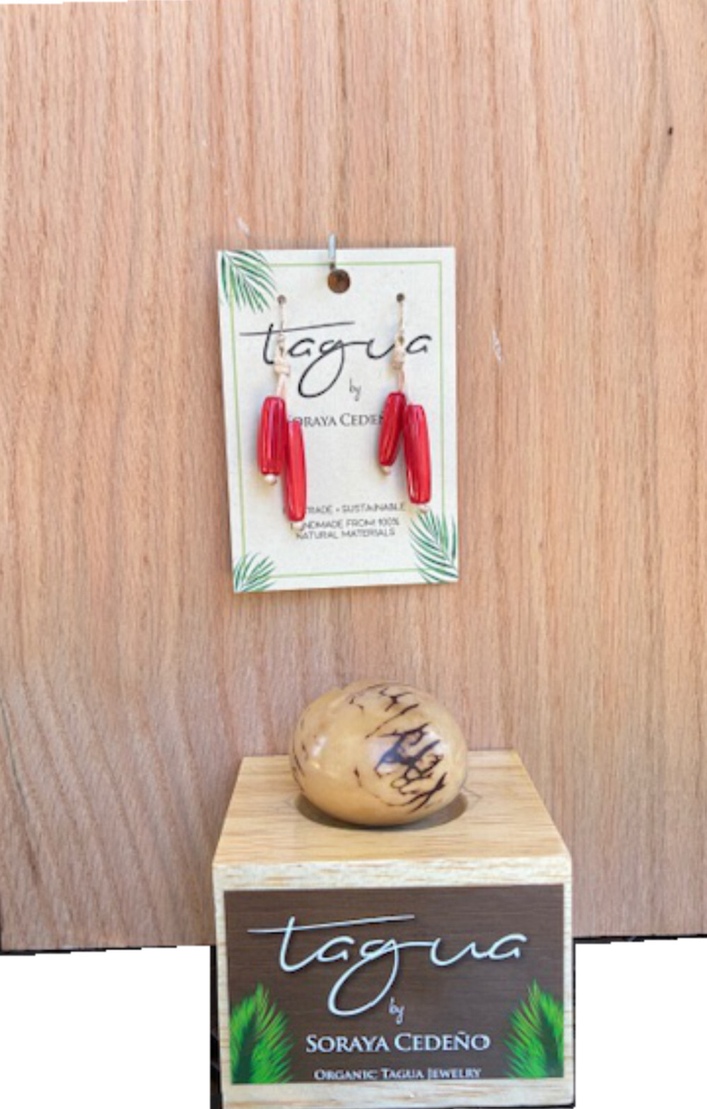 Tagua Nut Jewelry By Soraya Cedeno, Earring, Paloma, red