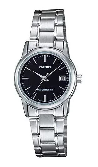Casio LTP-V002D-1A Women’s Standard Stainless Steel Black Dial Analog Date Watch
