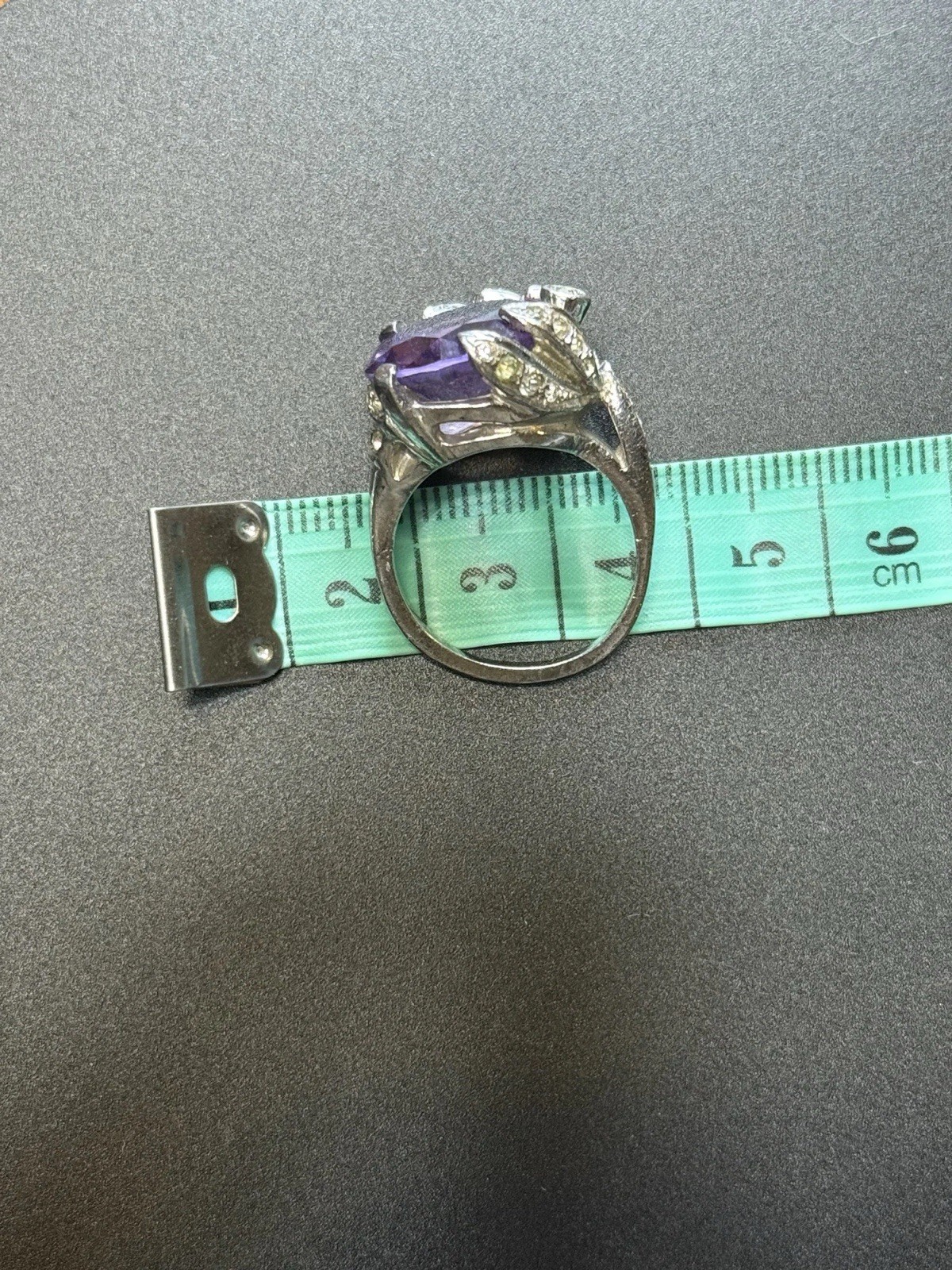 Vintage 1960-1970 Sterling Silver Ring with Large Faceted Purple Crystal Stone