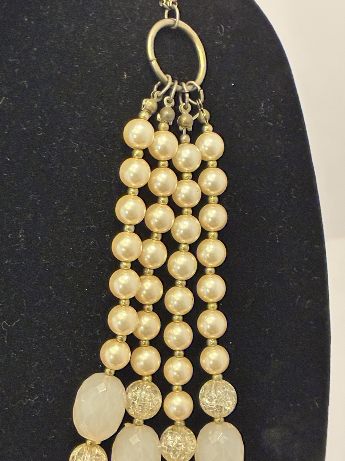 Chunky Multi Strand Statement Necklace Pink Faux Pearl Acrylic Bead Bib Bronze