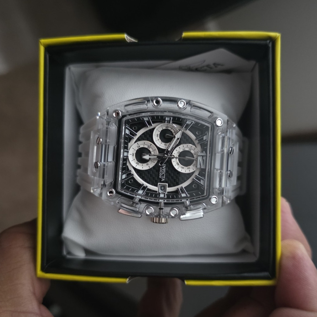 Invicta S1 Rally Men’s Quartz Chronograph Date Tonneau Clear Strap 100m Box