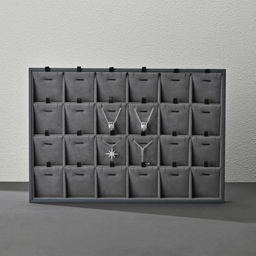 Grey Microfiber Jewelry Display Tray 24 Grids Pendant 24 Grid with Insert