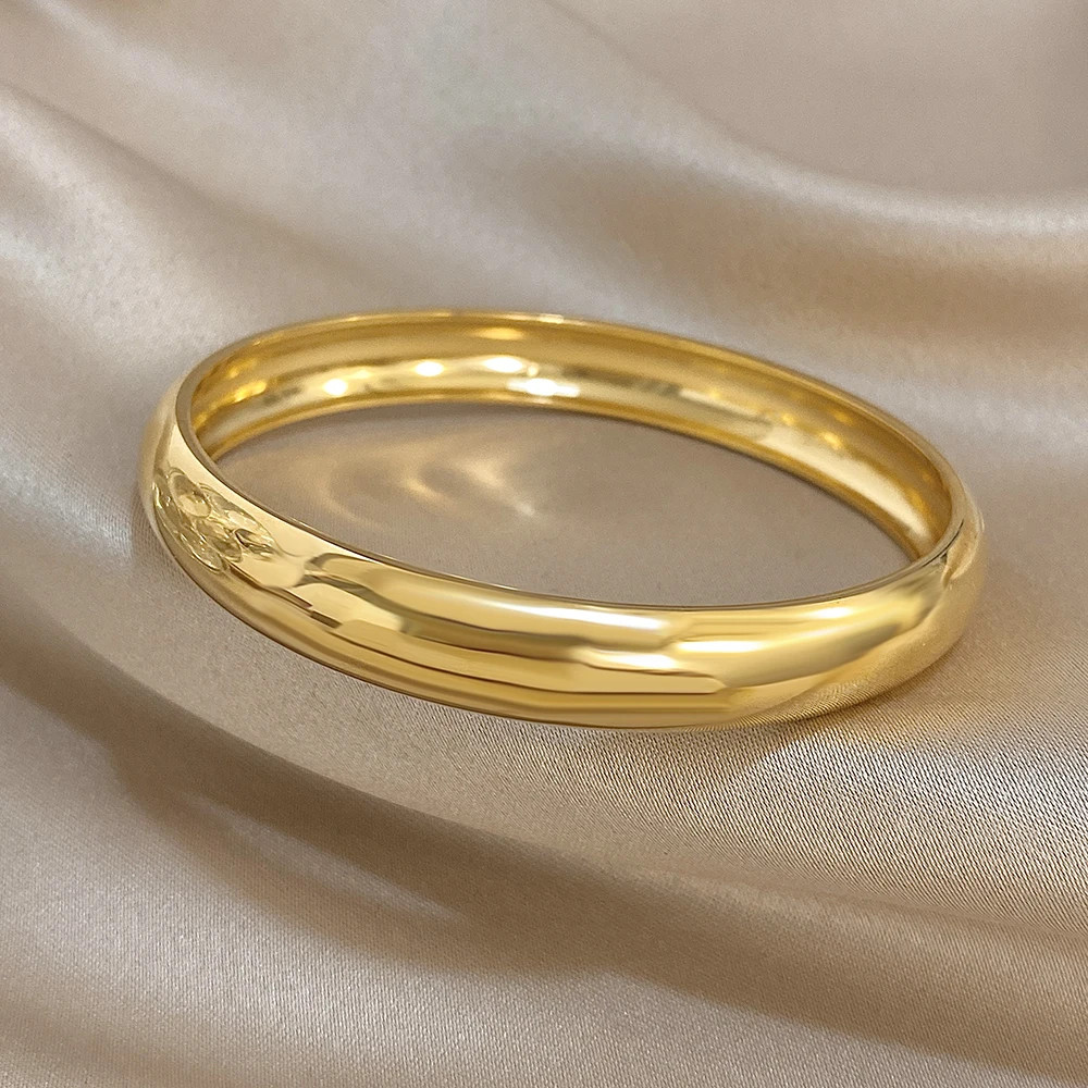 Glossy Gold Plated Stainless Steel Bracelet for Women Men Fashion 10 15 30mm.