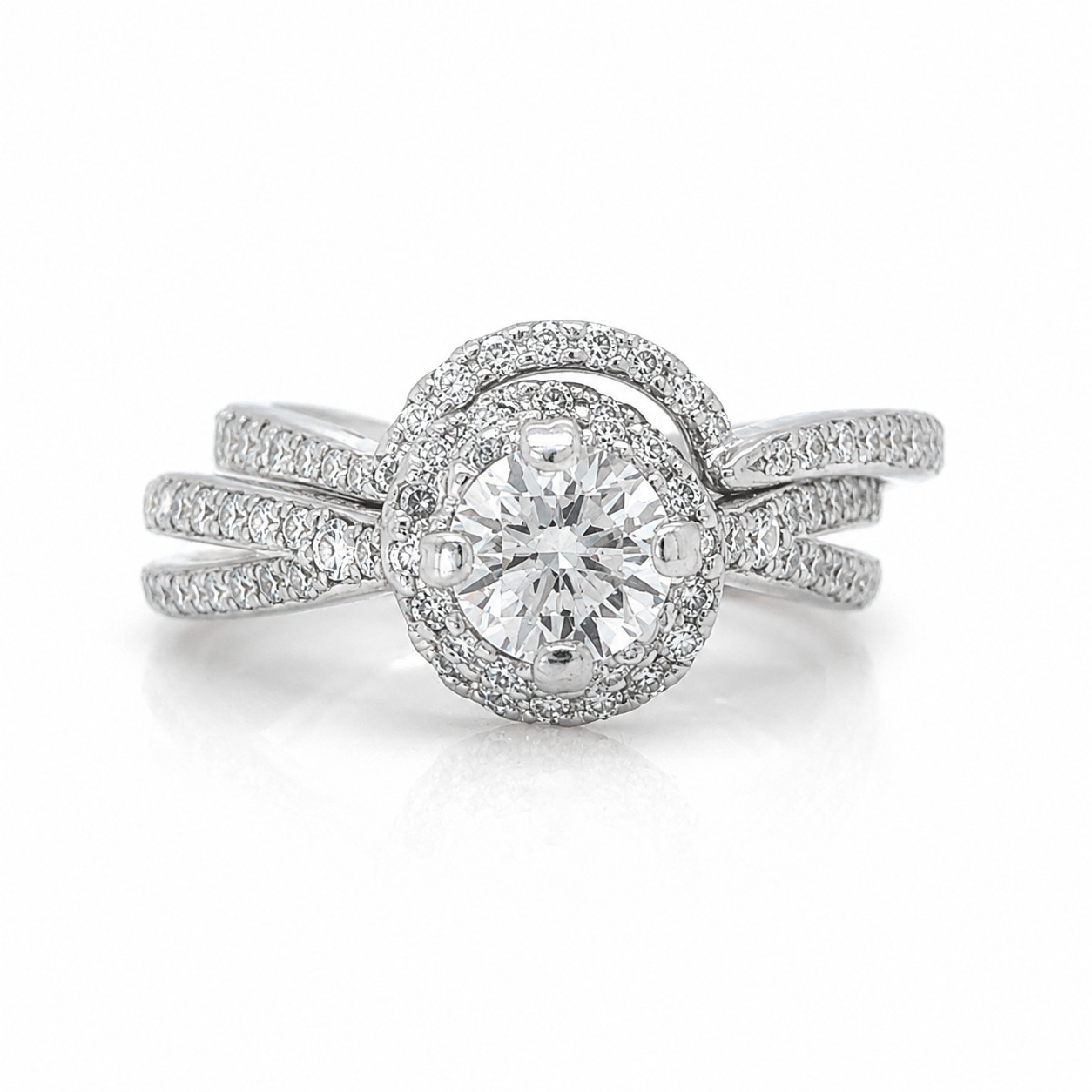 1.30ct Natural Diamond Halo Bridal Band Palladium | H VS Round Diamond Ring