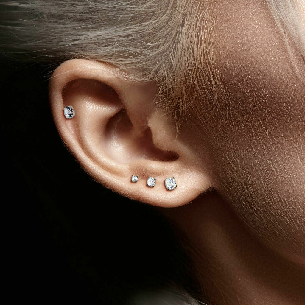 14K SOLID GOLD 16G 2mm CZ THREADLESS PUSH PIN IN LIP LABRET TRAGUS EAR RING STUD