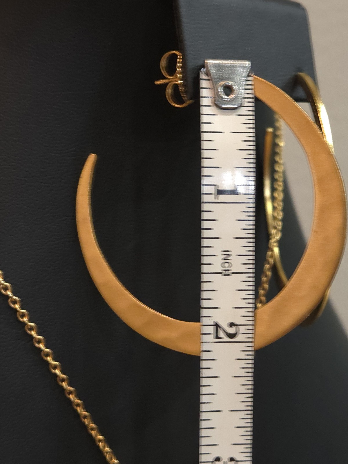 RLM Studio Vintage Hammerd Brass Crescent Moon Pendant Necklace & Earring Set.