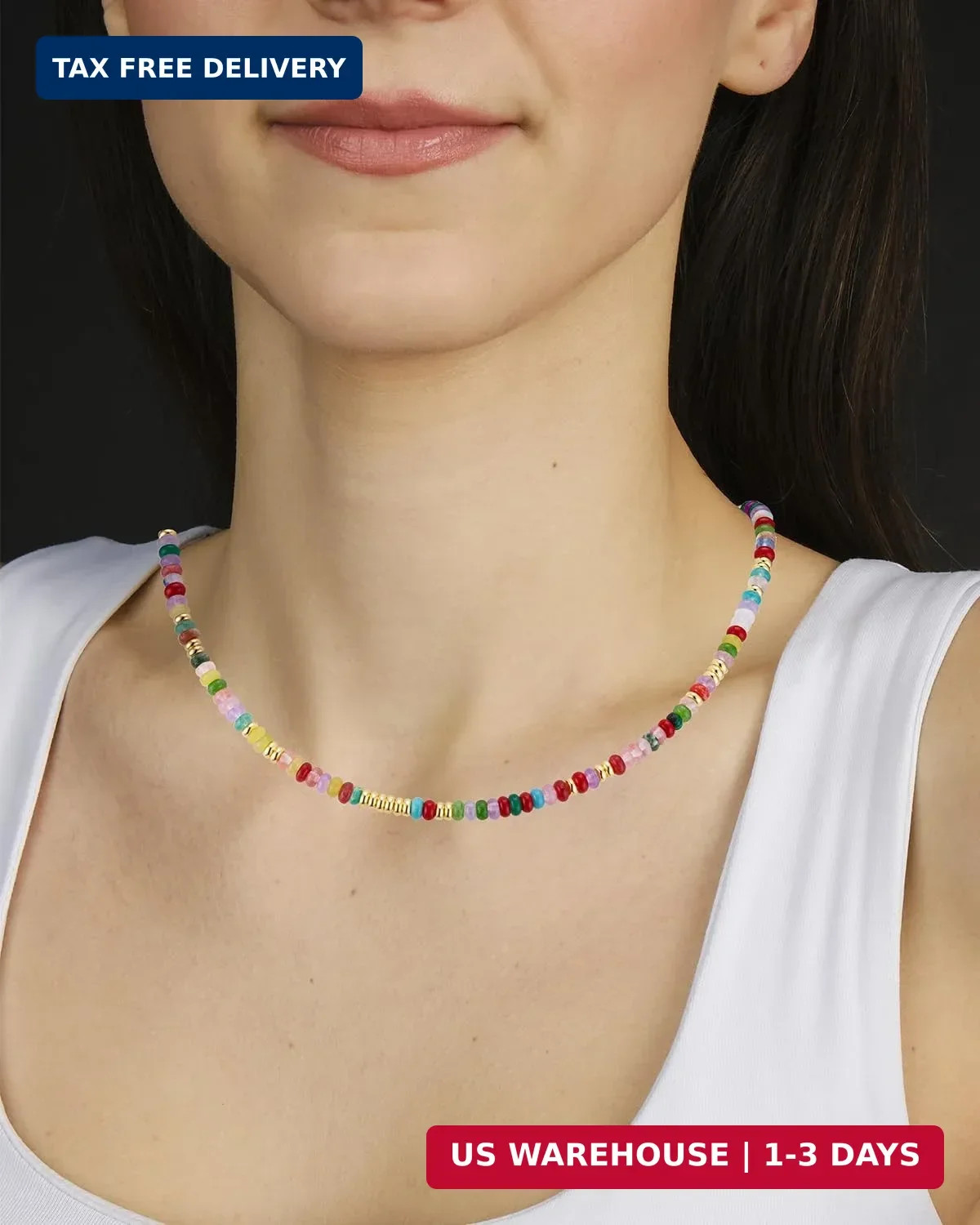 Boho Beaded Necklace for Women, Colorful Natural Stone Choker Necklace, 4MM