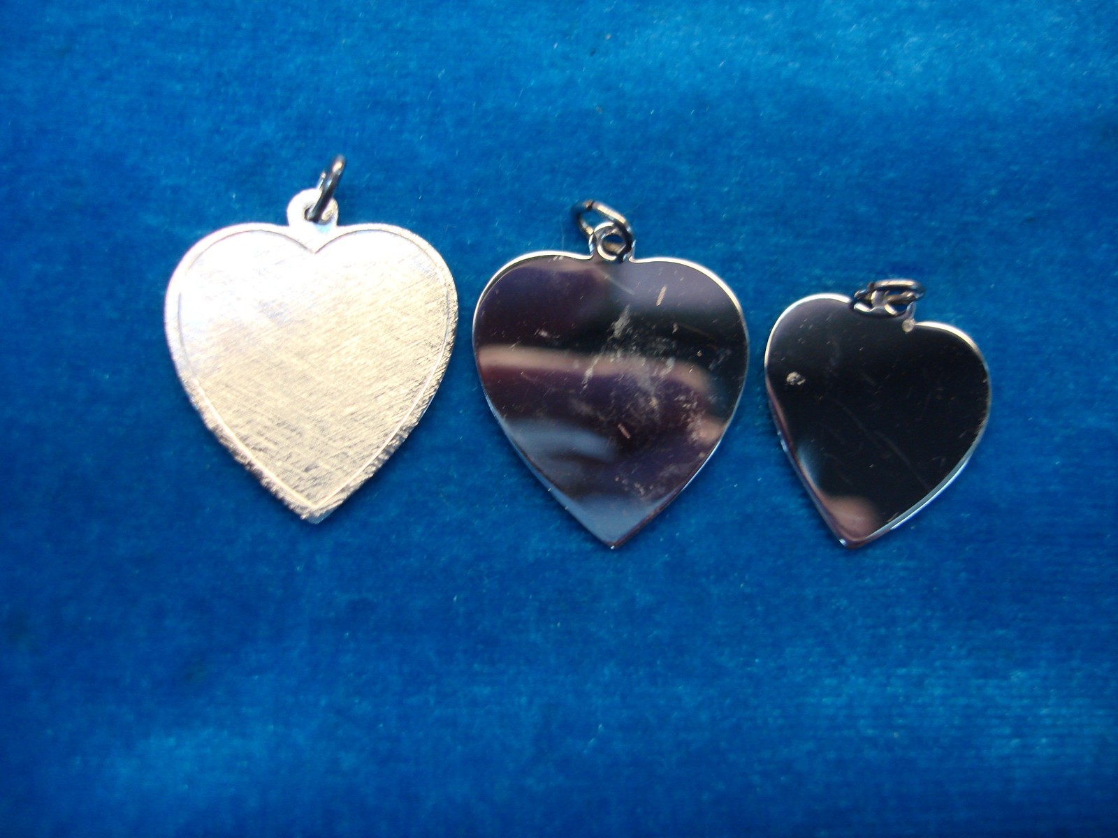 3 STERLING SILVER HEART CHARMS – READY FOR ENGRAVING. 2 DIFF. SIZES