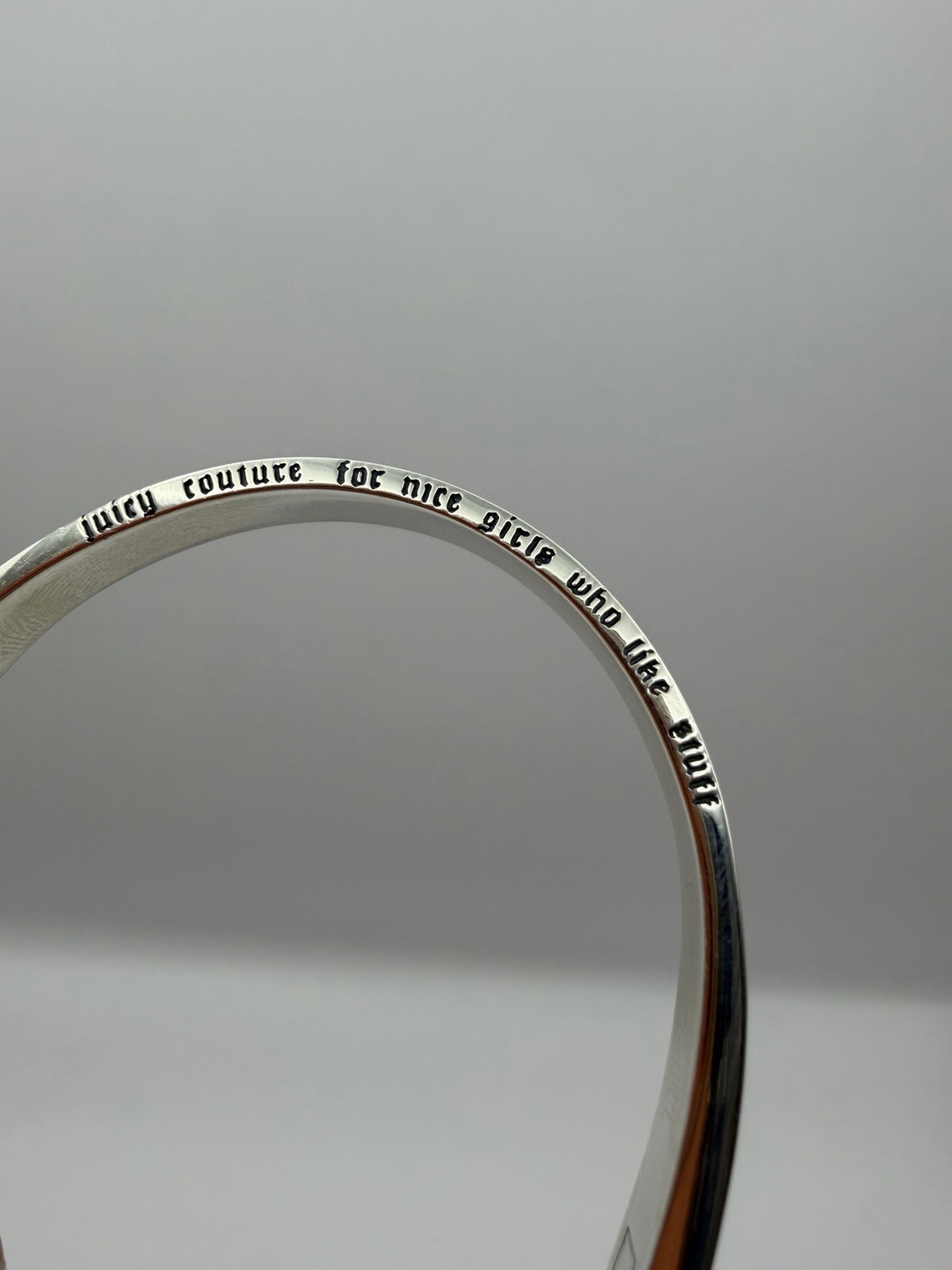 Juicy Couture 925 Sterling Silver Cuff Bracelet “Let Them Eat Couture” Charm