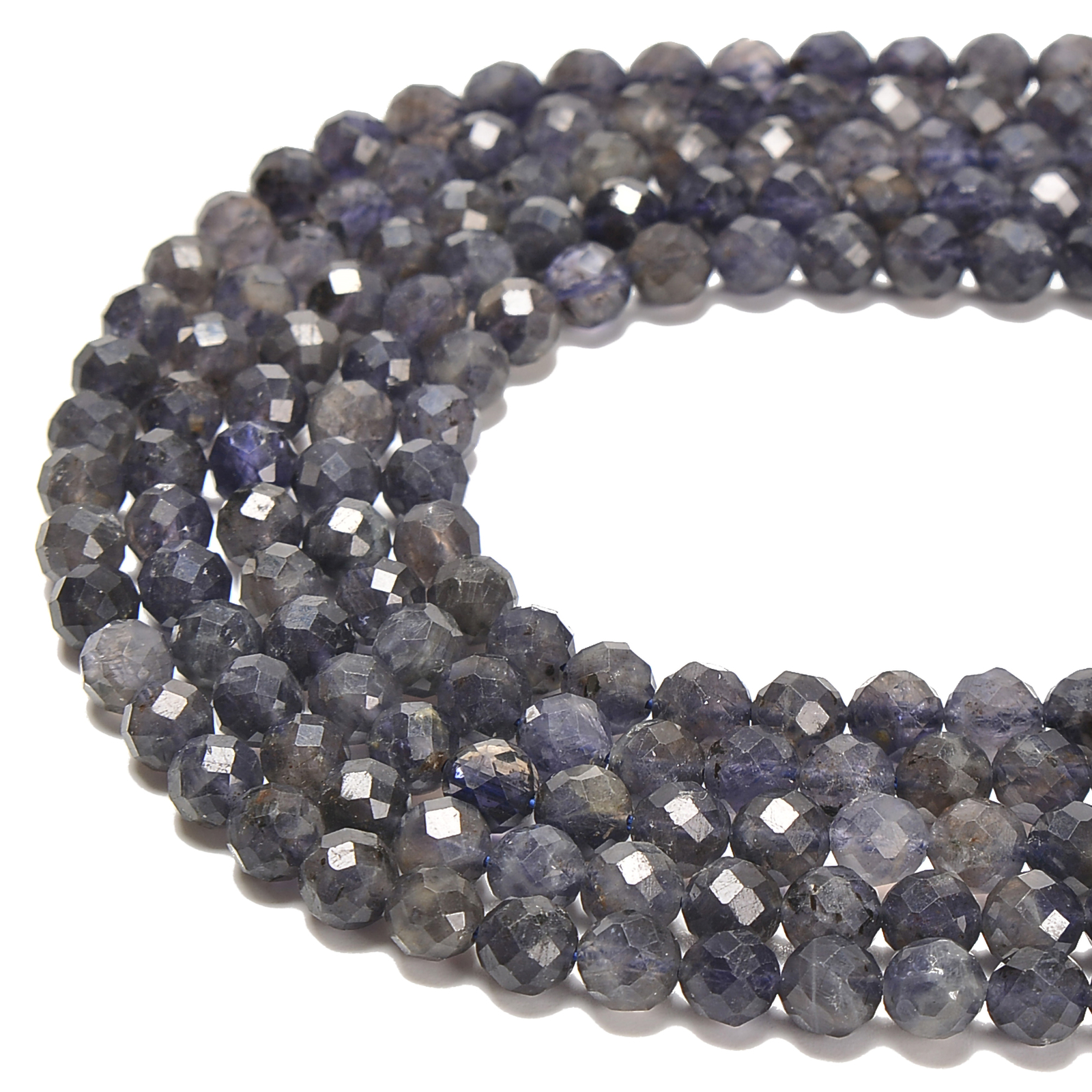 Natural Dark Color Iolite Hard Cut Faceted Round Beads Size 5mm 7mm 15.5”Strand