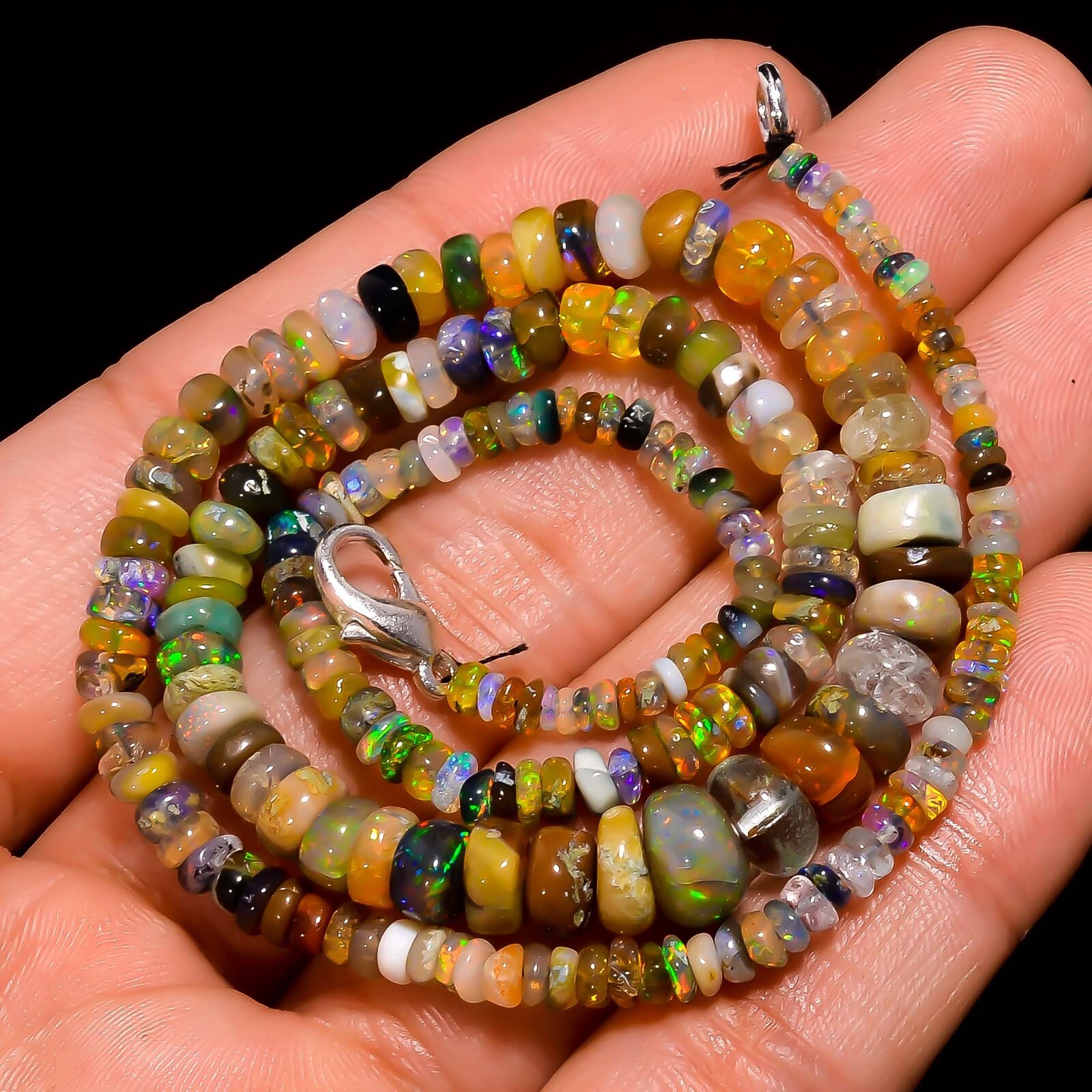 Natural Multi Ethiopian Opal Rondelle Smooth Beads 3X2 8X5mm Necklace 17″ A-5512